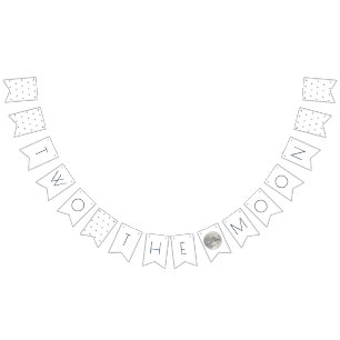 Two the Moon White Silver Boy 2nd Birthday Bunting Flags