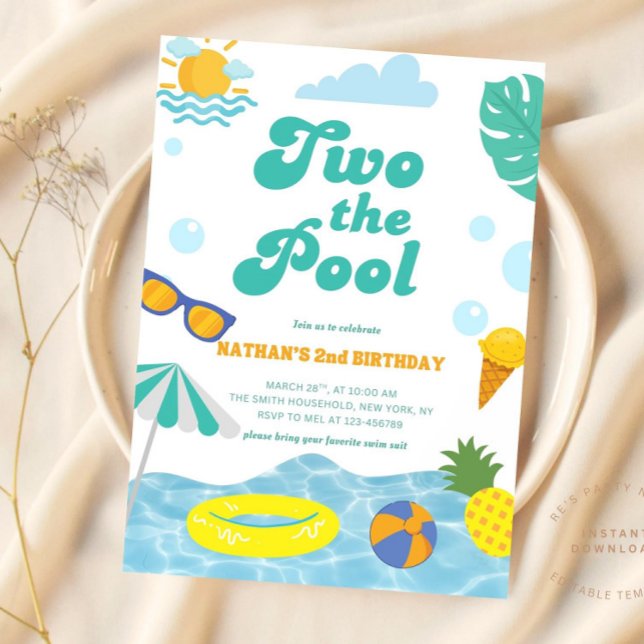 Two the Pool 2nd Birthday Summer Splish Splash Invitation (Creator Uploaded)