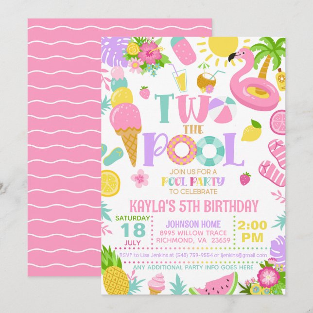 TWO the Pool Birthday Party Invitation (Front/Back)