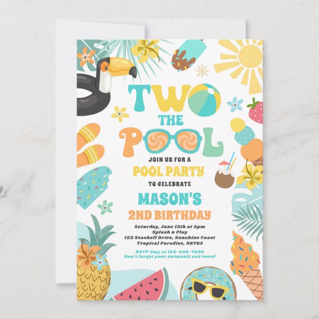 Two The Pool Summer 2nd Birthday Pool Party  Invitation (Front)