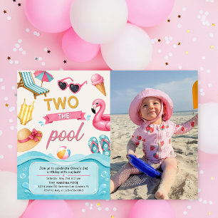 Two The Pool Summer Birthday Party Photo Invitation