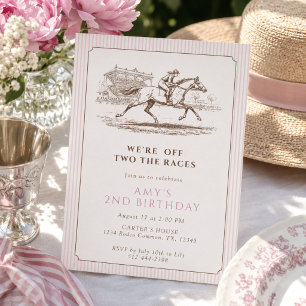 Two the Races 2nd Birthday Pink Horse racing Invitation