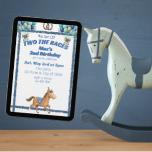 Two The Races, Blue Horse 2nd Birthday Invitation
