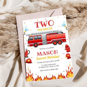 Two the Rescue Firetruck 2nd Birthday Invitation