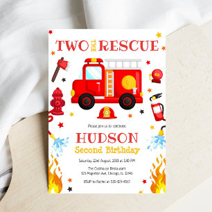 Two the Rescue Firetruck 2nd Birthday Invitation