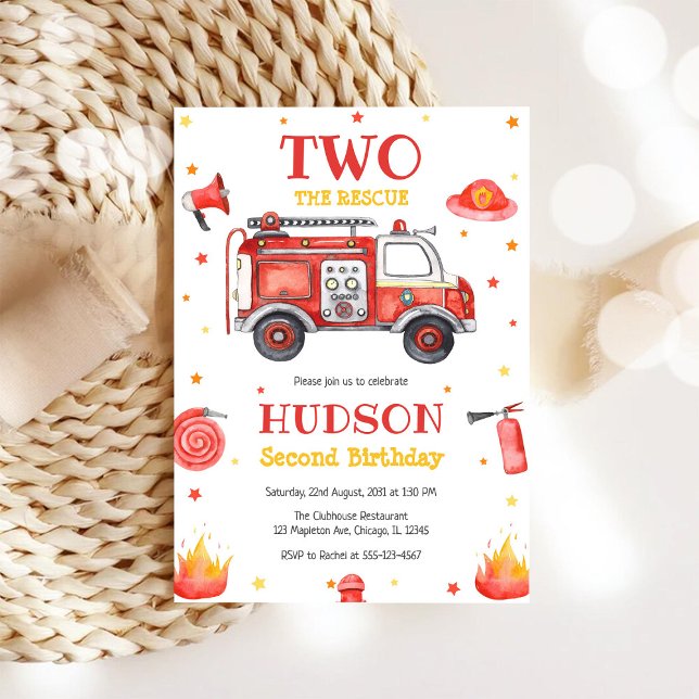 Two the Rescue Firetruck 2nd Birthday Invitation (Creator Uploaded)