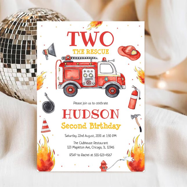 Two the Rescue Firetruck 2nd Birthday Invitation (Creator Uploaded)