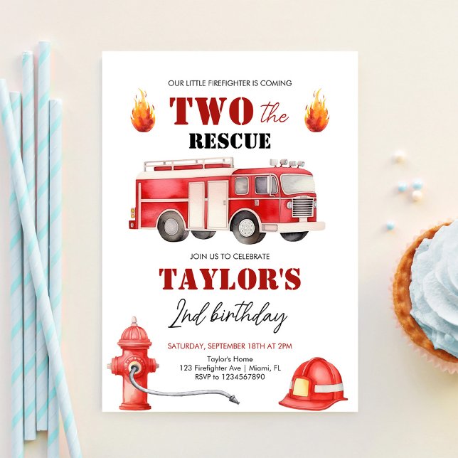 TWO The Rescue Firetruck Boys 2nd Birthday Invitation (Creator Uploaded)