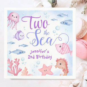 Two The Sea Girls 2nd Birthday Cute Ocean  Napkin