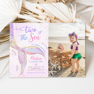 Two The Sea Mermaid 2nd Birthday Party Photo Invitation