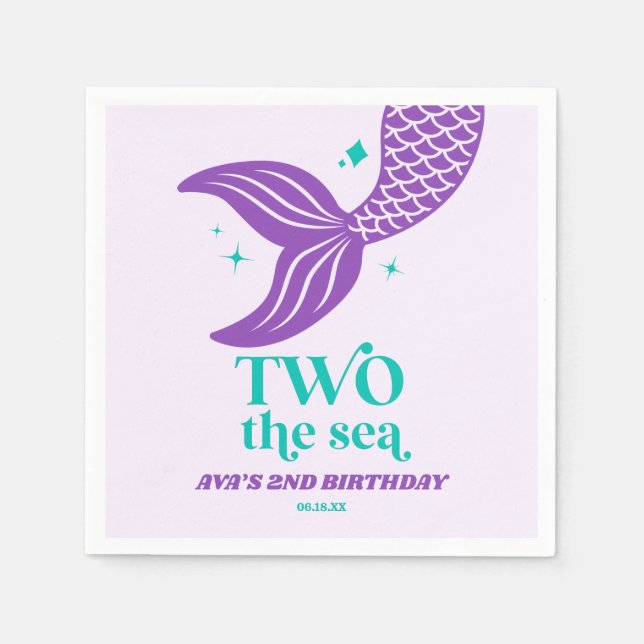 TWO The Sea Mermaid 2nd Second Birthday Party Napkin (Front)