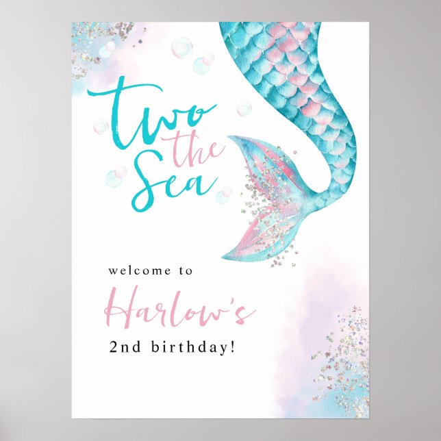 Two the Sea Mermaid Birthday Welcome Sign (Front)