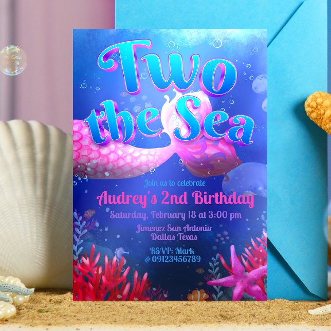 Two the Sea - Mermaid Invitation (Two the Sea - Girl Mermaid 2nd Birthday Invitation )