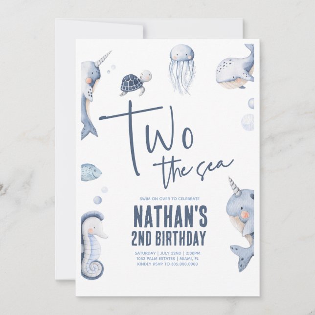Two The Sea Ocean 2nd Birthday Party Invitation (Front)