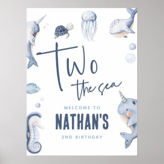 Two The Sea Ocean 2nd Birthday Party Poster Sign