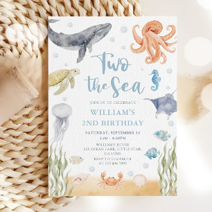 Two The Sea Ocean Animals 2nd Birthday Invitation