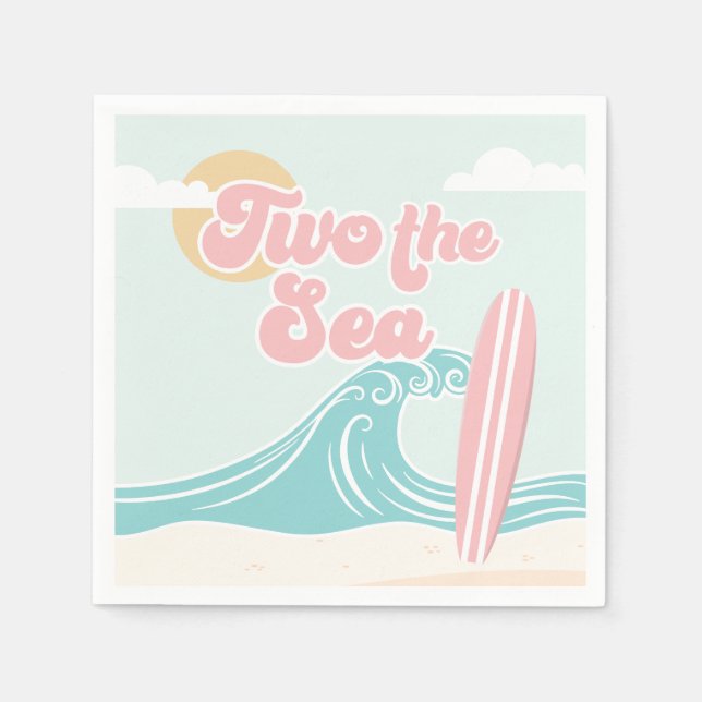 Two the Sea Pink Surf Beach Birthday Napkin (Front)