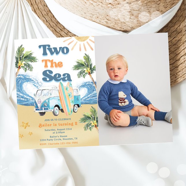 Two The Sea Surf Beach 2nd Birthday Party Photo  Invitation (Creator Uploaded)