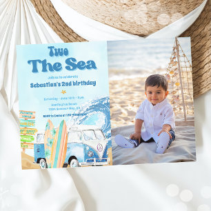 Two The Sea Surf Beach 2nd Birthday Photo Invitation