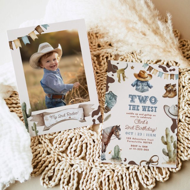 Two the West cowboy 2nd photo Birthday party Invitation (Creator Uploaded)