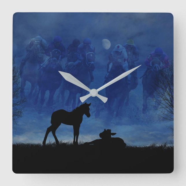 Two Thoroughbred Racehorse Foals Wall Clock (Front)