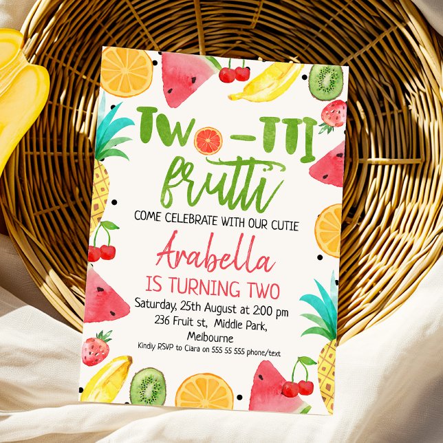Two-tii Frutti 2nd Birthday invite (Colorful Twotii Frutti 2nd Birthday Invitation Girl, Two-tii Frutti Second Birthday Invite, Tropical)