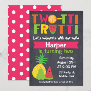 Two-tii Frutti Chaklboard 2nd Birthday Invitation