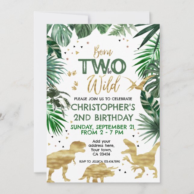 TWO to be WILD Dinosaur Theme Birthday Party  Invitation (Front)