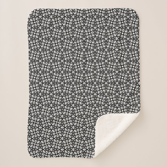 Two-Tone Abstract Geometric Black & White Sherpa Blanket (Front)