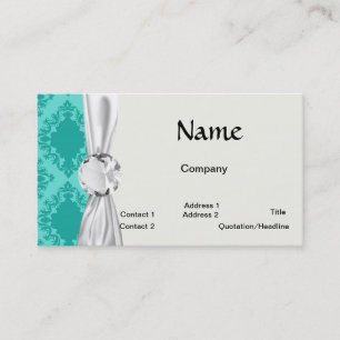 two tone aquamarine blue aqua diamond damask business card
