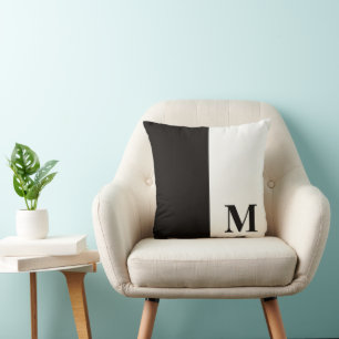 Two Tone Black and White Colour Block Monogram Throw Pillow