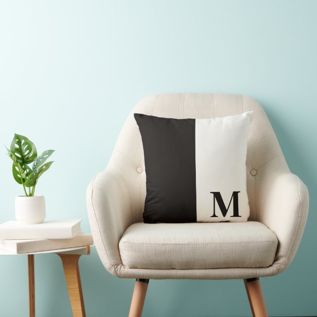 Two Tone Black and White Colour Block Monogram Throw Pillow (Chair)