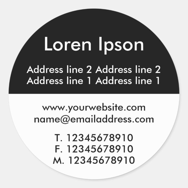 Two Tone Black and White II Business / Profile Classic Round Sticker (Front)