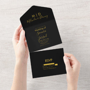 Two Tone Black Gold Script All In One Invitation