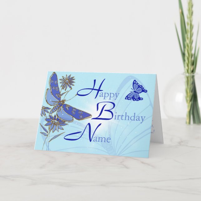 Two-tone Blue Butterfly Birthday Card (Front)