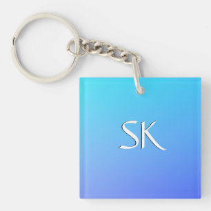 Two Tone Blue Colour Combination Monogram Keychain