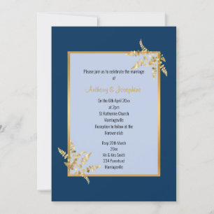 Two Tone Blue Gold ELEGANT CLASSIC WEDDING Invitation