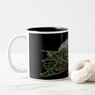 TWO TONE COFFEE MUG WITH SPACESHIP ART 16 E.1