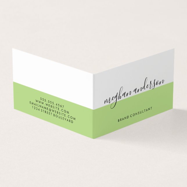 Two Tone Colour Block Green Signature Business Card (Outside)
