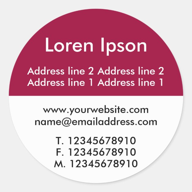Two Tone dark red and White Business / Profile Classic Round Sticker (Front)