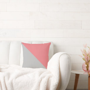 Two Tone Diagonal Dusty Pink and Grey Throw Pillow