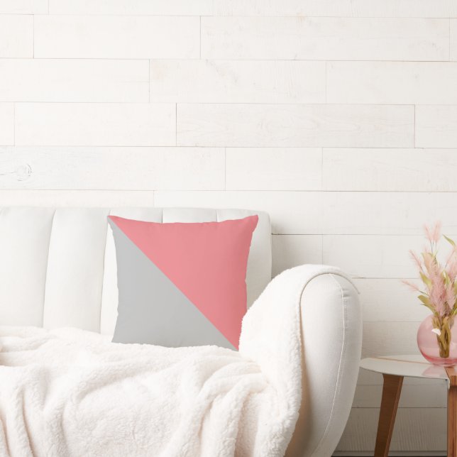 Two Tone Diagonal Dusty Pink and Grey Throw Pillow (Couch)