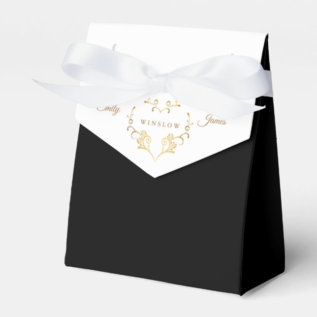 Two Tone Favour Box-Fancy Gold Heart Favor Box (Front Side)