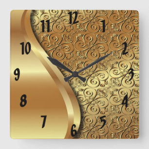 Two tone gold plated texture with a gold butterfly square wall clock