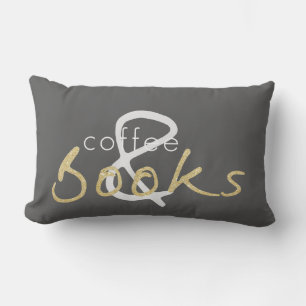 Two Tone Gold Sparkle Coffee and Books Pillow