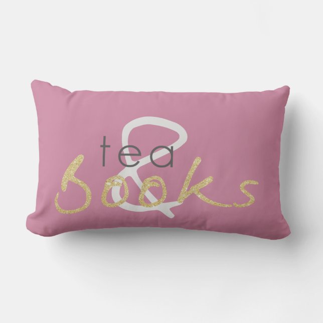 Two Tone Gold Sparkle Tea and Books Pillow (Front)