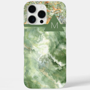 Two-Tone Green Marble Look Monogram Cell iPhone 16 Pro Max Case