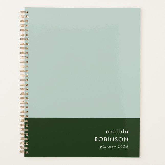 Two Tone Green Modern Minimalist Stylish 2023 Planner (Front)