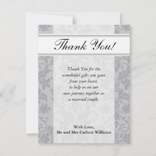 Two-tone Grey Damask Wedding Flat Thank You Card