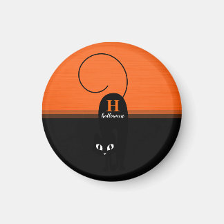 Two Tone Halloween Orange Black Cat Magnet